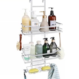 Rustproof 3-Tier Over the Door Shower Caddy, Bathroom Storage Basket with Hook, Space-Saving Organizer for Shower Essentials
