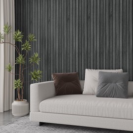 VaryPaper Black Wood Slat Wallpaper Peel and Stick Wood Grain Contact Paper for Cabinets Waterproof Self Adhesive Wood Wall Paper Removable Wood Panel Wallpaper for Bedroom Accent Walls 15.7''x78.7''