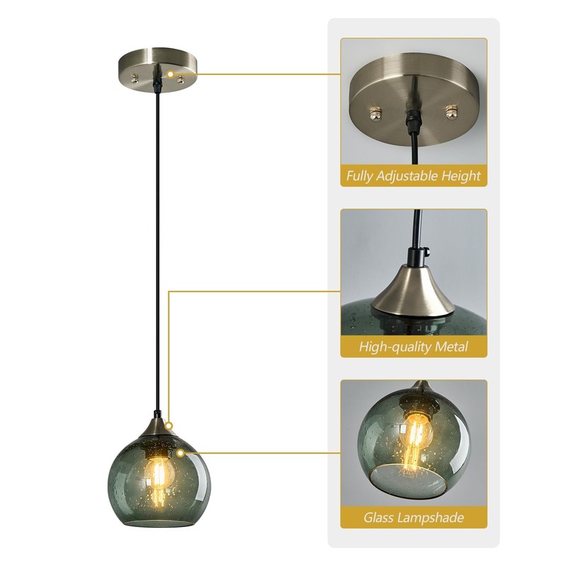 LBSQJ Gray Green Glass Pendant Lights Kitchen Island Lighting Globe