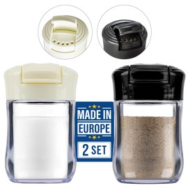 Crystalia Clear Shakers for Salt and Pepper, 2 Pack Mini Salt and Pepper Shakers with Lid, BPA Free Plastic Condiment Containers for Picnic, Camping, Travel, Work, Purse, Catering