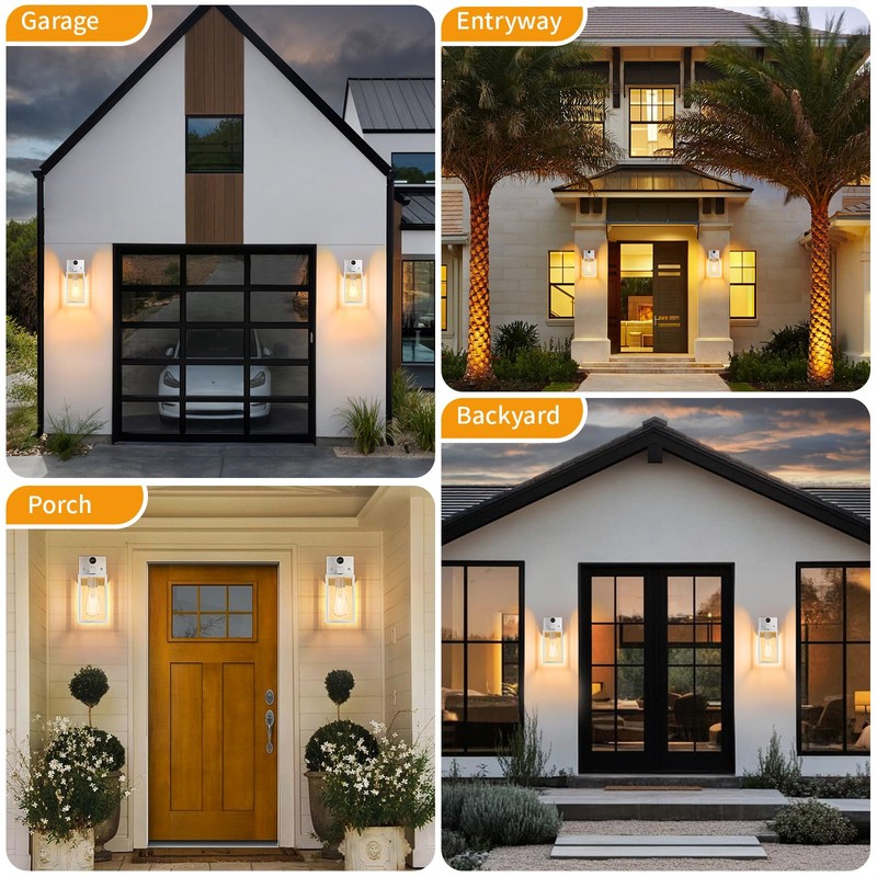 2 Pack Silver Motion Sensor Outdoor Light Fixtures Wall Mount,