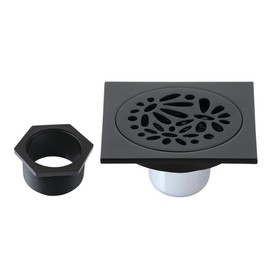 Kingston Brass BSF6360MB Watercourse Floral 4" Square Grid Shower Drain, Matte Black