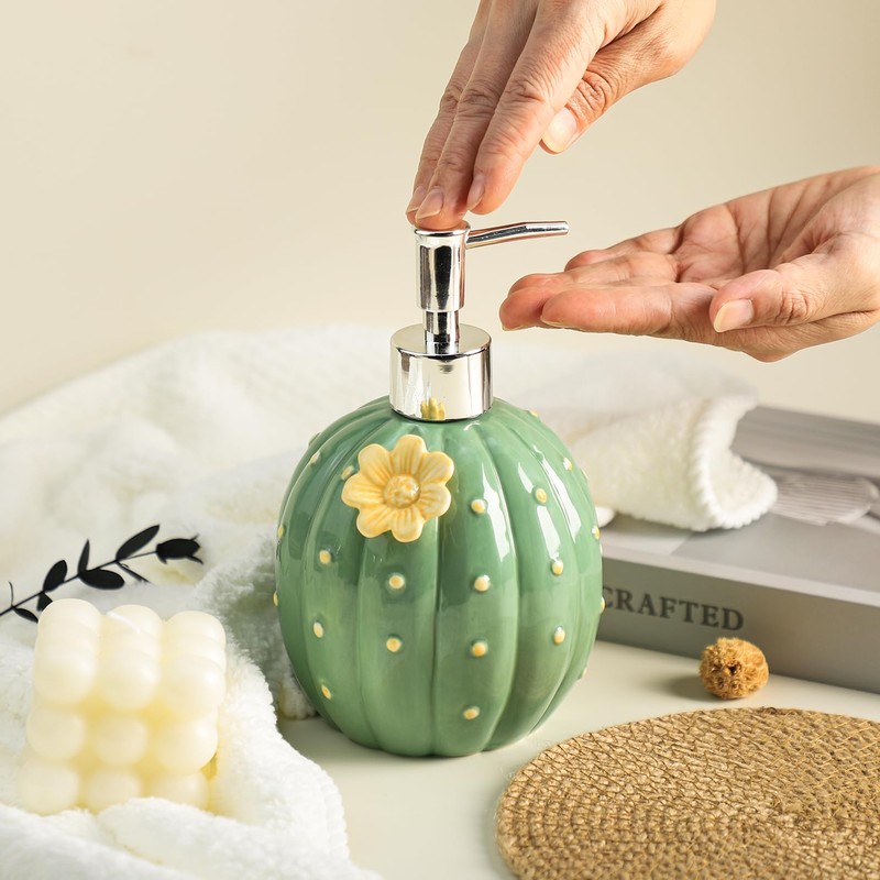 WAIT FLY Cactus with Yellow Pattern Soap Dispenser with Pump,