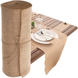 HCTX Jute Table Runner,30*200cm Hessian Roll, Burlap Fabric,Natural Rustic Table Runner for Coffee Table Decoration Wedding Party (1 Roll)
