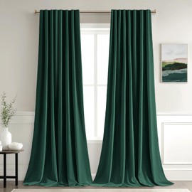 Woaboy Back Tab Dark/Forest/Emerald Green Blackout Curtains 108 Inch Length 2 Panels for Living Room Bedroom Pinch Pleated/Rod Pocket Thermal Insulated Window Treatment Room Darkening Track Drapes