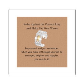 sunglnl Swim Against The Current Ring, Chunky Silver Fish Rings Cute Inspirational Copper Adjustable Ring For Women Men The Chosen Gift Jewelry For Friend Family, Copper, No Gemstone