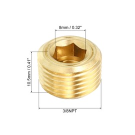 PATIKIL 3/8" NPT Brass Hex Countersunk Plugs, 12 Pack Counter Sunk Internal Hex Thread Socket Pipe Plugs Male Fittings for Water Oil Gas Pipeline