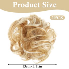 Messy Hair Bun Scrunchie with Elastic Band Dirty Blonde Tousled Updo Elastic HairBun Hairpiece for Bun Making Curly Wavy Scrunchies HairBun Hair Piece for Women Girls Ponytail