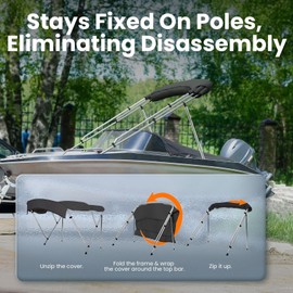 KING BIRD 3-4 Bow Bimini Boat Top Cover Sun Shade Boat Canopy Waterproof 1 Inch Stainless Aluminum Frame 54" Height with Rear Support Poles and Storage Boot 6 Colors -5 Sizes
