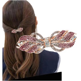 Herbeluemily HM-0115-R04-PK Barrette, Bijou Stone, Metal Fittings, Stylish, Adult, Elegant, Line, Pink