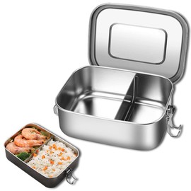 304 Stainless Steel Lunch Box Stainless Steel with 1 Compartment, Lunch Box Movable Divider Leak-Proof Lunch Box with Divider for Family School Hiking Lunch 850 ml 16.5 x 12.1 x 6 cm