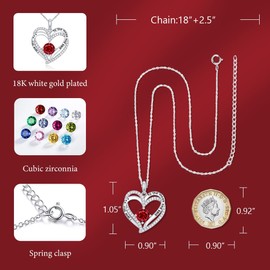 CRYSLOVE Birthstone Necklaces for Women 925 Silver White Gold Plated Love Heart Pendant Necklace Cubic Zirconia Jewellery Gifts for Wife Mum Girlfriend