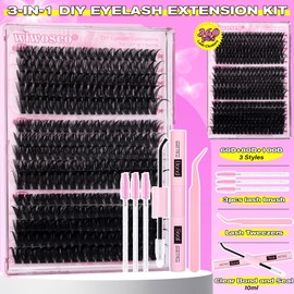 wiwoseo Individual Eyelashes Cluster Cluster Lashes Kit Lashes Individual Cluster Kit 60+80+100D Lash Clusters Eyelash Extensions Eyelashes Individual Kit with Bond and Seal Lash Glue(10-18MM)