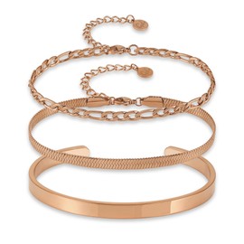 GD GOOD.designs Bracelet Set (3 Pieces) – Waterproof and Adjustable Bracelet Made of 316L Stainless Steel | Snake Bracelet, Link Bracelet, Bangle in 18K Gold, Rose Gold or Silver, Stainless Steel