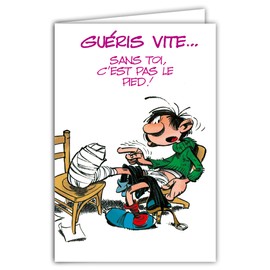 GLCT-0159 Card Gaston Lagaffe Good Prompt Recovery Recovery Sick Disease Broken Plaster Humour Comic Book with Illustrated Envelope 17.5 x 12 cm Made in France