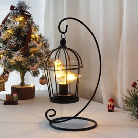 JHY DESIGN Birdcage Bulb Decorative Lamp Battery Operated 13" Tall Cordless Accent Light with Warm White Fairy Lights Bird Bulb for Living Room Bedroom Kitchen Wedding Xmas(Black)
