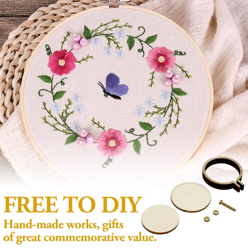 12 Pieces Mini Wooden Hoops Die Cut for Cross Stitch