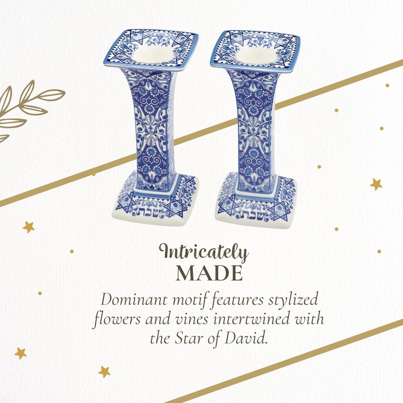Spode Judaica Sabbath Candlesticks, Set of 2 - Elegant Blue