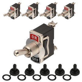 GEARCELL Heavy Duty Toggle Switch 15A 250V, 20A 125V, SPST 2 Pin ON/Off Toggle Switch with Waterproof Boot Cap Cover for Boat Car Marine RV Vehicles Truck, 5 Pack