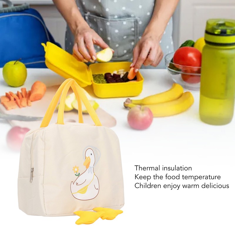 Lunch Bag Cartoon Duck Pattern Waterproof Zipper Closure Sturdy Handle