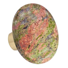 mookaitedecor Set of 4 40mm Unakite Stone Drawer Knobs with Screws, Healing Stones and Crystals, Oval Decorative Stones Pull Handles for Cabinets Cupboard Wardrobe Home Kitchen