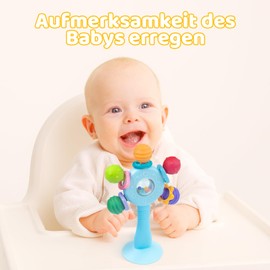 VViN Suction Cup Toy Baby for High Chair, Biting Toy Baby from 3 Months, Baby Rattle Toy, Montessori Early Education Motor Skills Toy, Baby Toy for Babies from 3-6 Months (Blue)