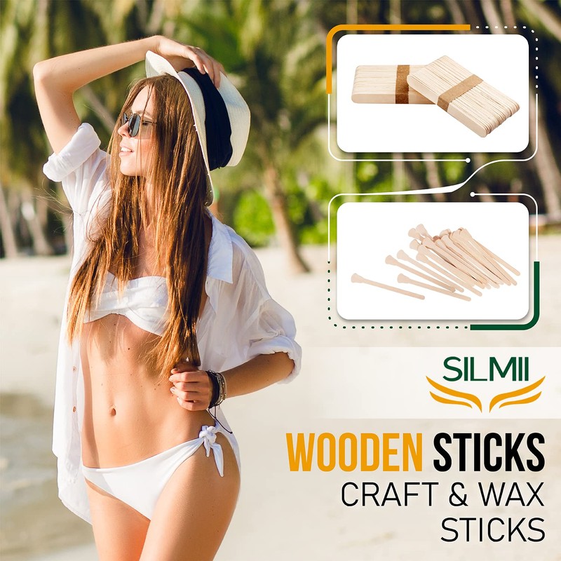SILMII Wax Sticks Hair Removal Wood Waxing Craft Sticks Spatulas
