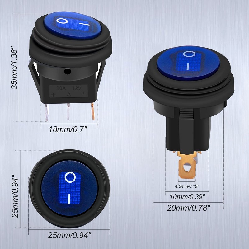 Taiss/4Pcs Rocker Toggle Switch Waterproof Round 12V 20A 4 Colours