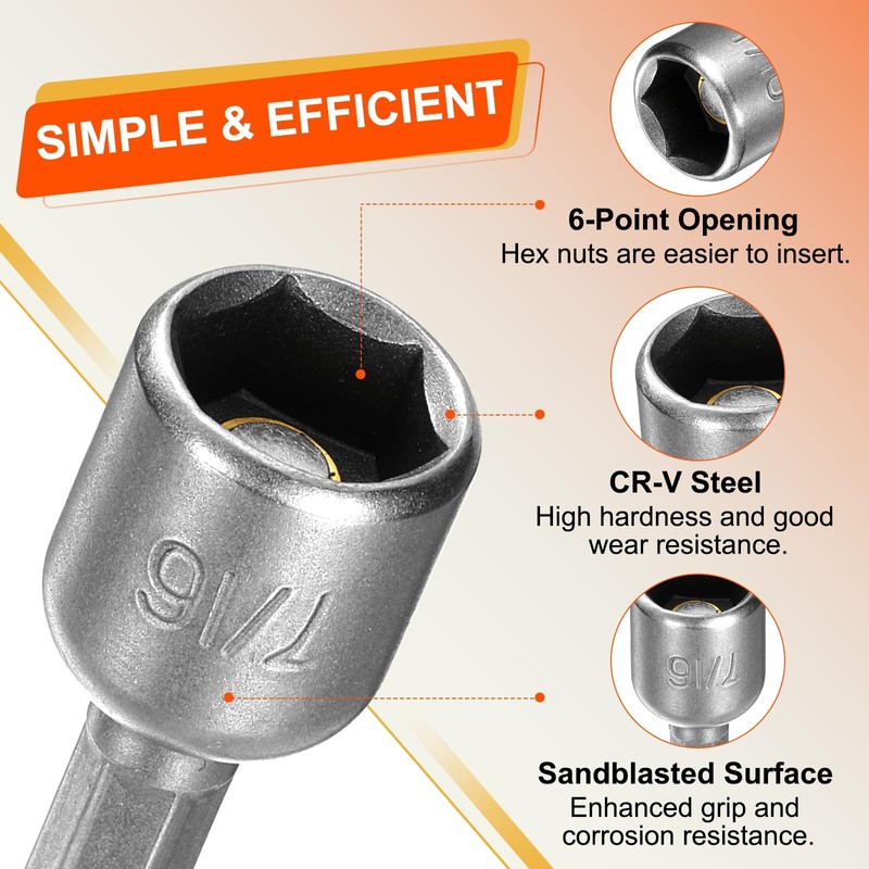 HARFINGTON 3pcs Hex Nut Driver Drill Bit 7/16" 6-Point Socket