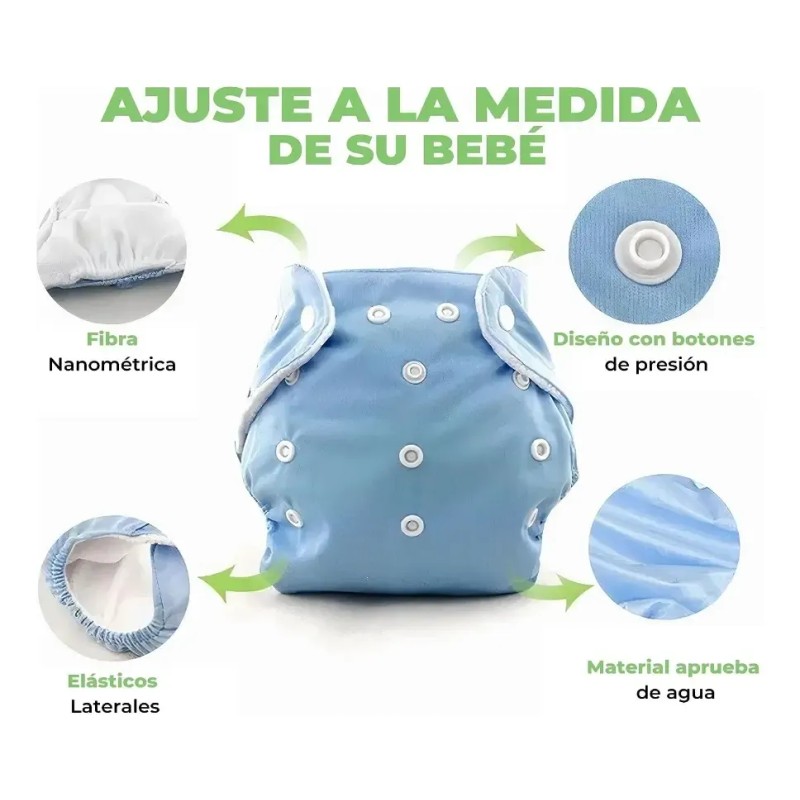 6 Pañales Ecológicos De Tela Reutilizables + 6 Insertos