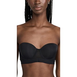 LIVELY Smooth Strapless No-Slip Bra for Women | Flexible Underwire Bra, Balconette Cups | Mesh Fabric Sides, Removable Straps Jet Black