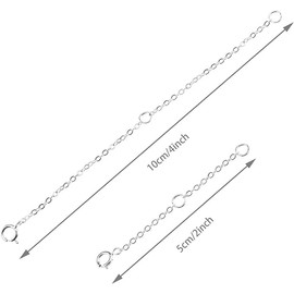 2Pcs Necklace Extension Chain S925 Sterling Silver Necklace Extender Adjustable Accessories for DIY Jewellery Making Necklace Bracelet Jewelry Making Women Men (Silver)
