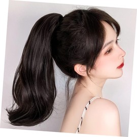 WOONEKY Wavy Ponytail Extension Claw Clip 40cm Long Curly Synthetic Hairpiece for Women Brown Black Color for Everyday Use and Special Occasions