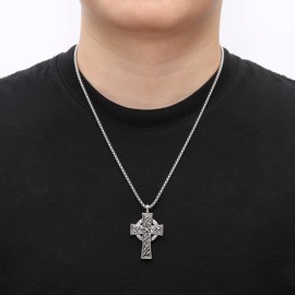 HZMAN Stainless Steel Celtic Cross Necklace for Men Women Vintage Viking Irish Knot Amulet Pendant Jewelry Gift