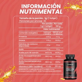 NUBOOST Omega 3 Aceite de Salmón 1000 mg – Fish Oil con EPA y DHA – 30 Cápsulas Blandas – Aceite de Salmón Puro – Omega 3 – Suplemento Alimenticio Hec