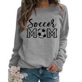 Sunidol Womens Soccer Mom Sweatshirt Long Sleeve Crewneck Letter Print Football Graphic Casual Loose Pullover Tops Grey XL