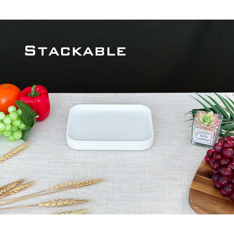VSUINGO Small Tray 3 Pack, White 7.8 inch Wheat Straw