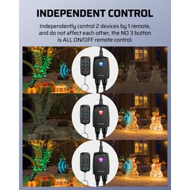 DEWENWILS Outdoor Wireless Remote Outlet for Christmas Light, 2-in-1 Individual Control Sockets, 2 Independent Control Sockets Weatherproof Switch, 15A Heavy Duty with 2 Remote for Lights
