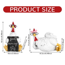 Wesiti 2 Pack Rustic Rooster and Chicken Resin Statue Set - Good Morning Chicken Figurine Farmhouse Resin Decor for Home Office Desktop Bookshelf Festival Gift