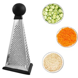 3-in-1 Stainless Steel Multi-Function Vegetable Chopper – Spherical Handle Grater for Potato, Garlic, Ginger, Cheese – Ergonomic Kitchen Slicer with 3 Blades (Julienne, Shred, Slice)