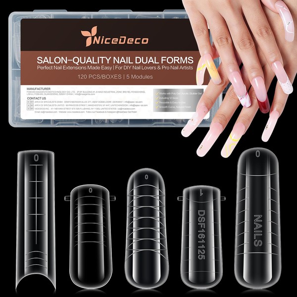 Nicedeco Poly Extension Gel Dual Nail Forms, 120pcs Nail Molds