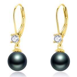Dreamboat Black Pearl Dangle Leverback Earrings for Women 925 Sterling Silver Gold Plated Pearls Drop Earring Black Pearl Jewelry Gifts