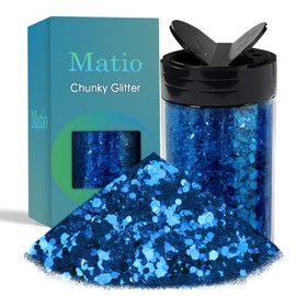 Matio Chunky Glitter 7.05oz/200g Gem Blue Craft Ultra Fine Glitter Powder Mixed Chunky PET Flakes Sequins for Resin Epoxy Painting Arts Cosmetic Nail Hair Makeup Tumblers Slime Party Festival Decor…