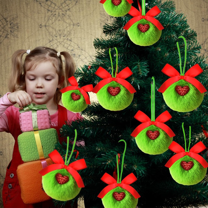 Chewarelly 6 Pack Lime Green Furry Christmas Ball Ornaments with