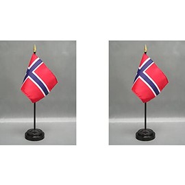 2 Norway Desk Flag Set of Miniature Office Little Hand Waving Flags Includes 2 Stands and 2 Small Mini Country International Stick Flags (Norway)