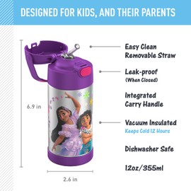 THERMOS FUNTAINER Water Bottle with Straw - 12 Ounce, Encanto - Kids Stainless Steel Vacuum Insulated Water Bottle with Lid
