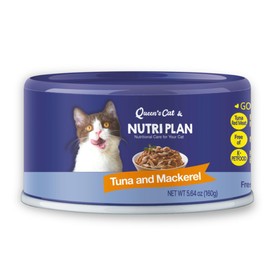 Queen's Cat & NUTRI PLAN Wet Cat Food Gourmet Tuna & Mackerel Meat Recipe 5.64 oz Cans, High Protein Taurine Rich, No Added Preservatives or Seasonings, Complete Balanced Nutrition, Pack of 24