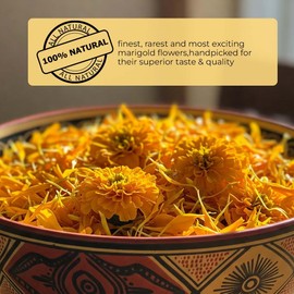 Akshit Dried Calendula Flowers, Natural Marigold Flower Tea, Dried Edible Flowers/Petals, Calendula Tea, Non-GMO, Caffeine Free, No Additives, 7.8oz