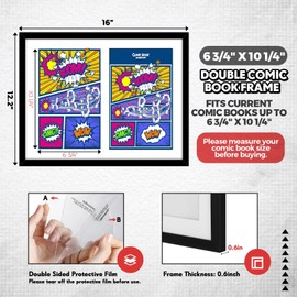 Geetery Double Comic Book Frame, Showcase 2 Comic Books, UV Protection Picture Magazine Frames Fits Current up to 6 3/4" x 10 1/4", Wall Tabletop Display with Clip Back Hook(White Cardboard)