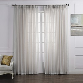 LANTIME Semi Sheer Curtains 84 inches Long, Faux Linen Double Pleated Window Sheer Curtains Panels Drapery for Home, Hotel, Office, 52" W x 84" L Inch Each, Set of 2, Off White